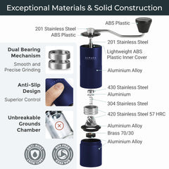 Manual Coffee Stainless Steel Blue Conical Burr Coffee Grinder Manual with